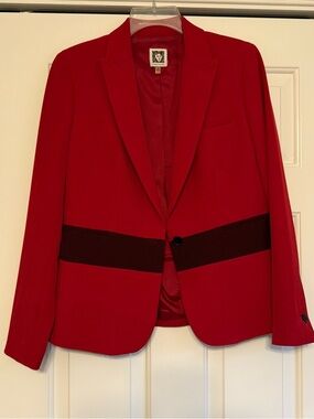 Anne Klein Red Women’s Blazer with Dark red stripe Band Detail size 6